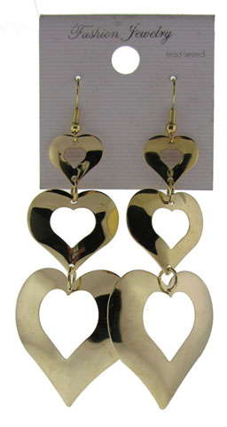 Goldtone Triple Heart Dangle Earrings E3221H