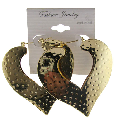 Patterned Goldtone Heart Pin Catch Earrings E3237