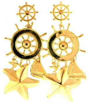 Goldtone Ship's Wheel Dangle Earrings E3447