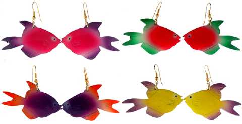 Colorful Wooden Fish Dangle Earrings E3798