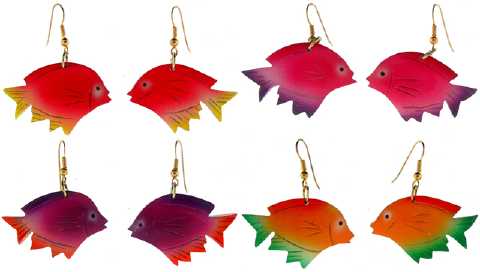 Colorful Wooden Fish Dangle Earrings E3799
