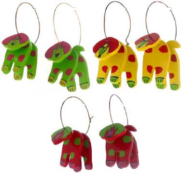 Hoop Earrings with Wooden Dog Dangles E5923