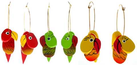 Hoop Earrings with Wooden Parrot Dangles E5925