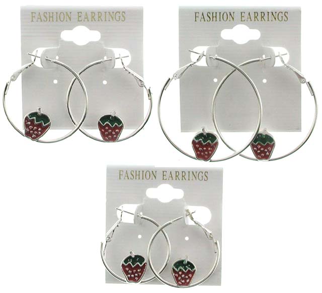 Silvertone Strawberry Hoop Earrings (E5C)