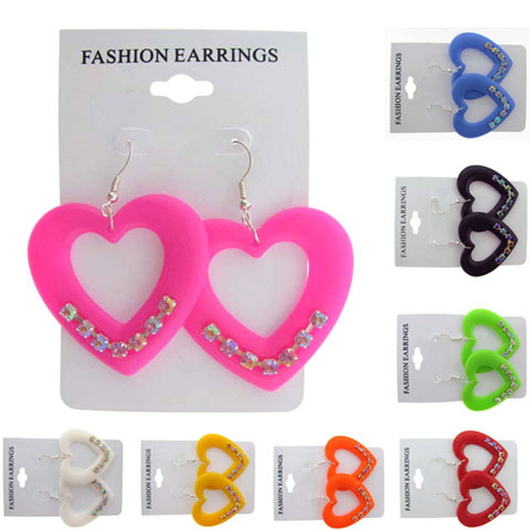 Bright Heart & Rhinestone Dangle Earrings E7108A