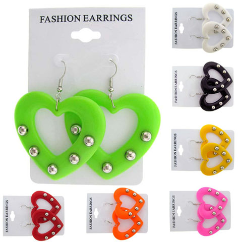 Bright Studded Heart Dangle Earrings E7114A