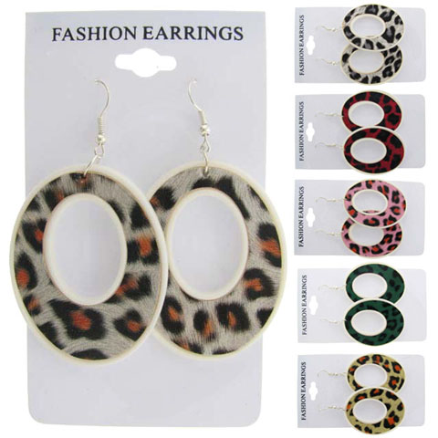 Oval Leopard Print Dangle Earrings E7140A
