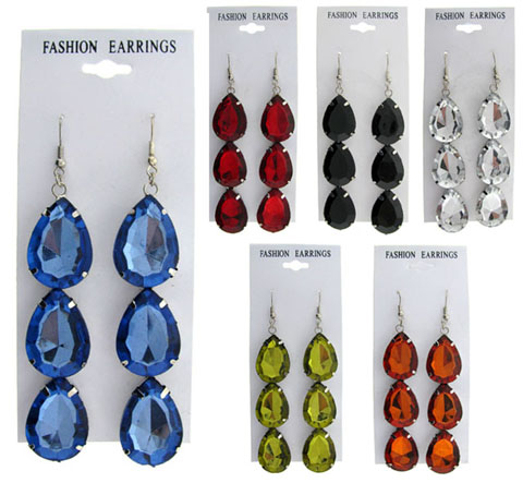 Faux Gemstone Triple Dangle Earrings E7235A