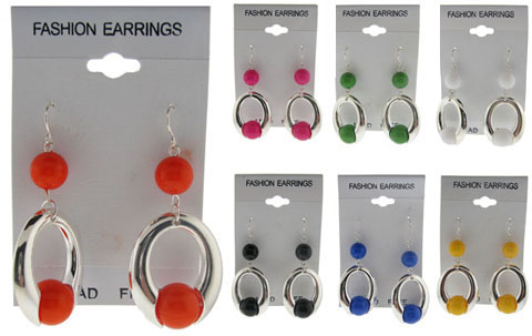 Silvertone & Bead Dangle Earrings E7277A