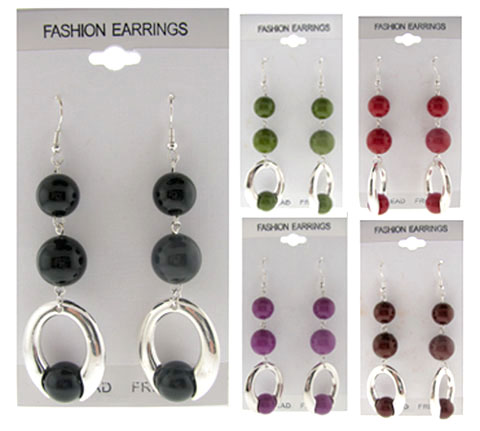Bead & Oval Dangle Earrings E7301A