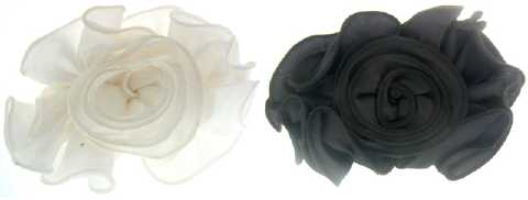 Black & White Fabric Rosette Barrettes H29