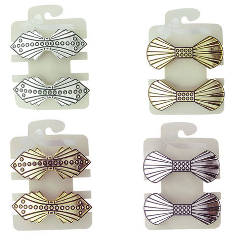 Silver and Goldtone Assorted Bow Pattern Barrette H49000