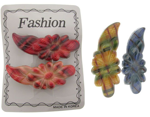 Assorted Color Plaid Flower Acrylic Barrette H7156