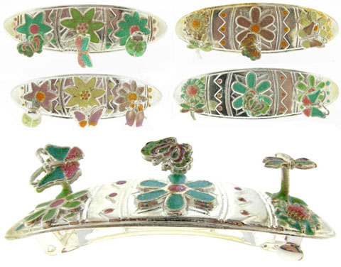 Assorted Glittery Enameled Barrette With Moving Bugs H97147A