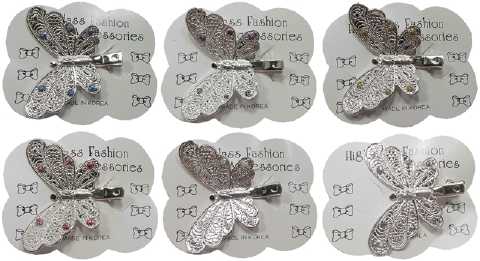 Silvertone & Glitter Butterfly Hair Clip HB101A
