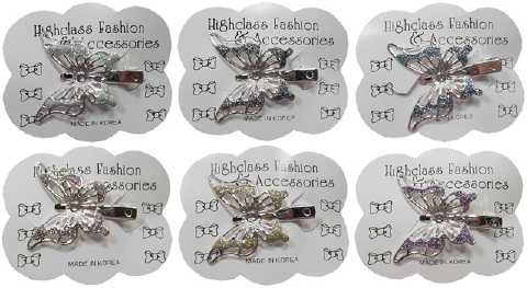 Silvertone & Glitter Butterfly Hair Clip HB102A