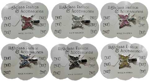 Assorted Silvertone & Glitter Butterfly Hair Clip HB120A