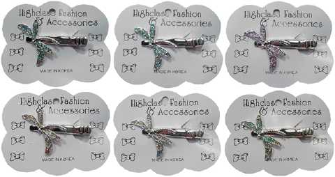 Assorted Silvertone & Glitter Dragonfly Hair Clip HB1221A