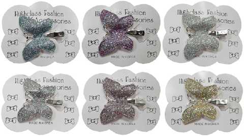 Assorted Silvertone Glitter Butterfly Hair Clip HB142A