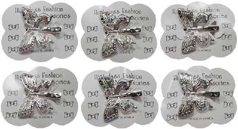 Assorted Silvertone Glitter Butterfly Hair Clip HB146A