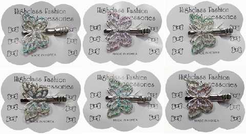 Assorted Silvertone & Glitter Butterfly Hair Clip HB231A
