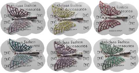 Assorted Silvertone Glitter Butterfly Hair Clip HB3110A