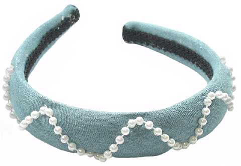 Beaded Denim Fabric Covered Headband HBK290