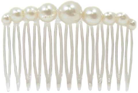 Pearlesque Beads on White Hair Comb HC56