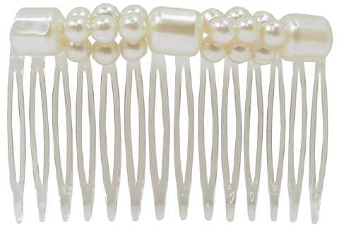 Pearlesque Beads on White Hair Comb HC61