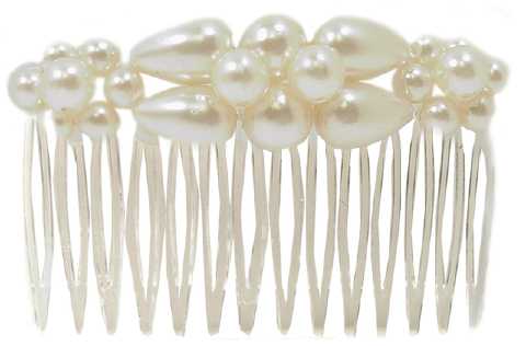 Pearlesque Beads on White Hair Comb HC62