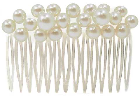 Pearlesque Beads on White Hair Comb HC67