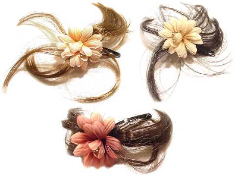 Synthetic Hair & Fabric Flowers on Snap Clip HH2727