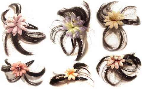 Synthetic Hair & Fabric Flowers on Snap Clip HH2727C