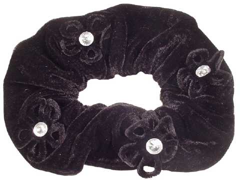 Black Flower Velvet Look Scrungies HS2295