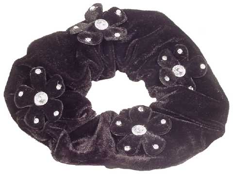 Black Flower Velvet Look Scrungies HS2298