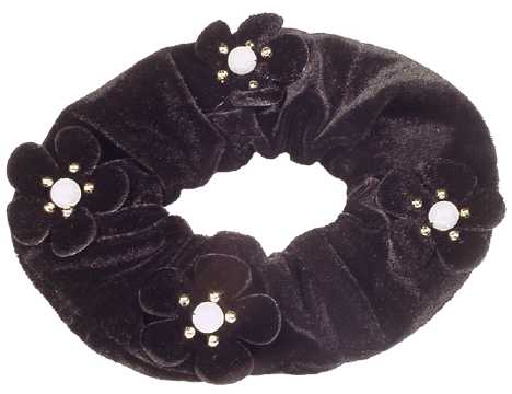 Black Flower Velvet Look Scrungies HS2298