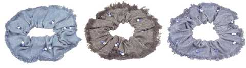 Assorted Shade Denim Scrungies With Fringe HS2488