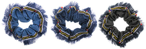 Assorted Denim Scrungies With Ribbon Trim HS2490