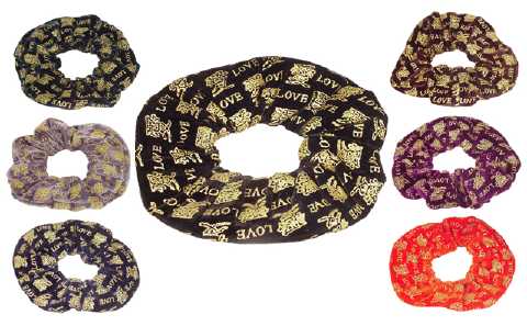 Assorted Color Velvet Love Print Scrungies HS29