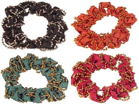 Assorted Color Satin Beaded Scrungies HS339B