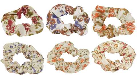 Assorted Floral Print Fabric Scrungies HS509