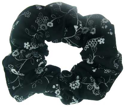 Black Nylon Flower Print Scrungies HS8001