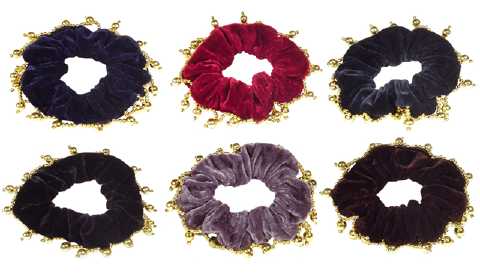 Assorted Color Velvet-Look Scrungies With Bead Trim HS81