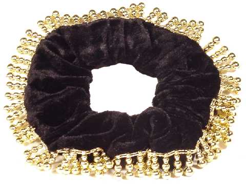 Black Velvet-Look Scrungies With Bead Trim HS83