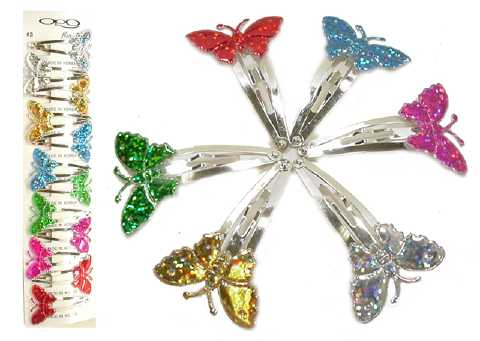 Assorted Color Glitter Butterfly Snap Clip HSC178A