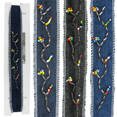 Denim Beaded Hair Wrap HW2498