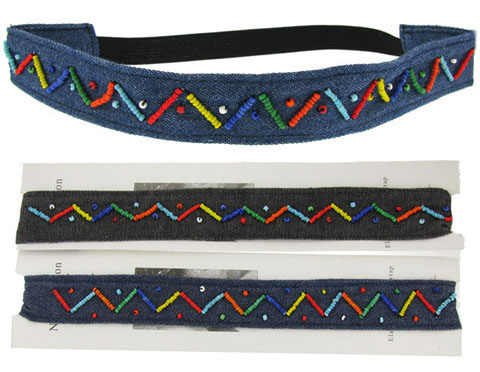 Zig Zag Beaded Denim Hair Wrap HW2666