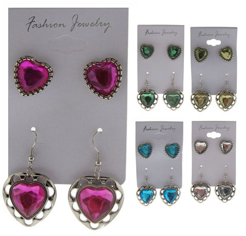 Two Pair Per Card Assorted Color Gem Look Earrings ME1183A