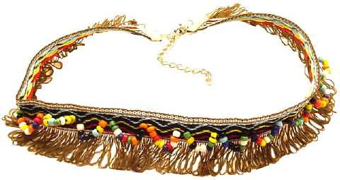 Multicolor Beaded Necklace With Fringe N2360