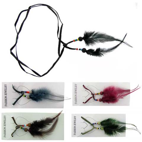 Assorted Color Beaded Necklace With Feather Pendant N2366